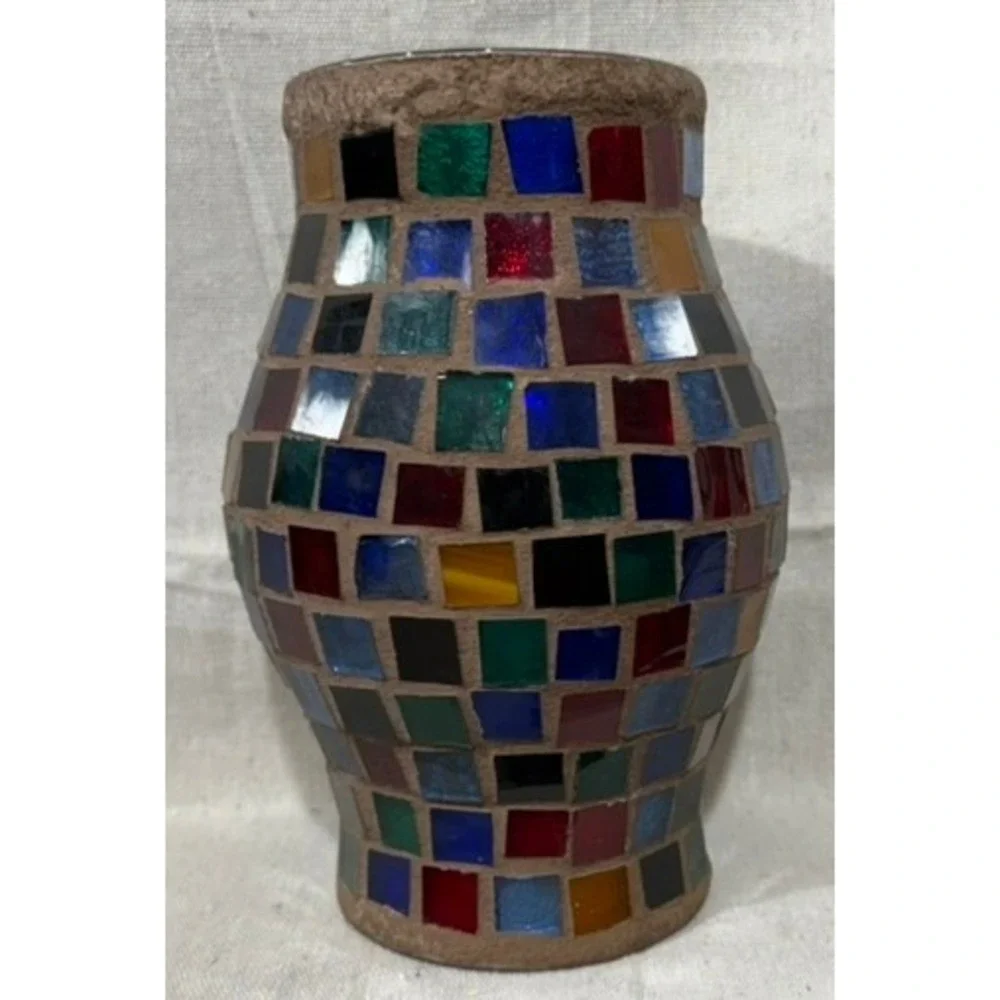 Bohemian Multicolored Glass Mosaic Vase 8.5
